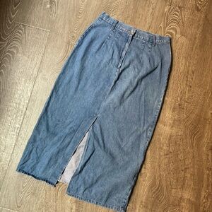 Vintage 90s KAYO Double Pleated Denim Maxi Skirt High Waist